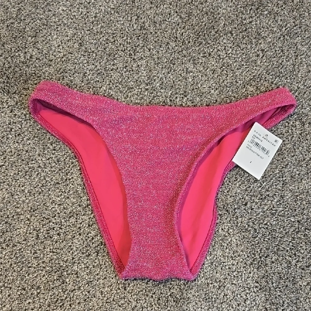 NWT Good American Women Hawaiian Pink Glitter Bikini Bottom Swim Sz 2/M